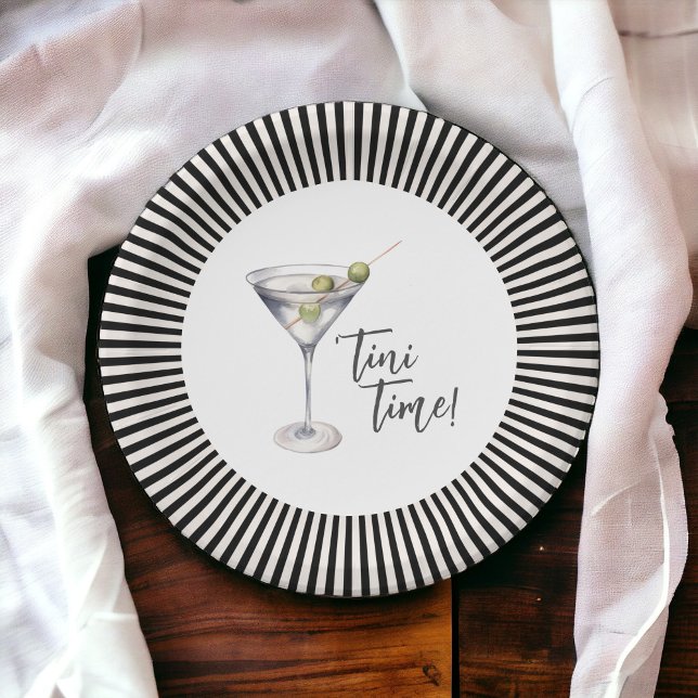 Funny 'Tini Time Martini Cocktail Party Pappteller (Available in 7-inch diameter and 9-inch diameter.)