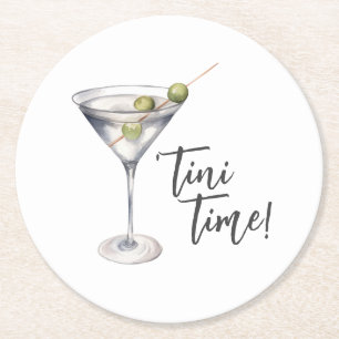 Funny 'Tini Time Martini Cocktail Runder Pappuntersetzer