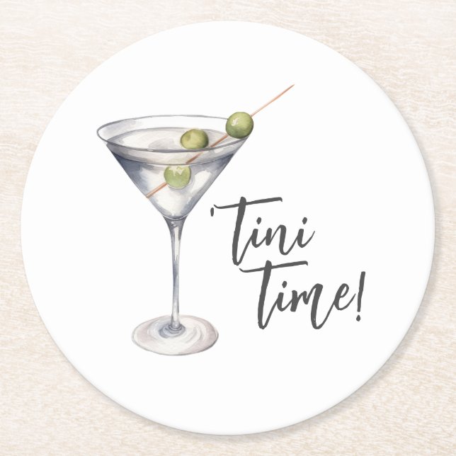 Funny 'Tini Time Martini Cocktail Runder Pappuntersetzer (Vorderseite)