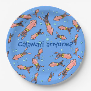 Funny Tintenfisch Schule mit Blasen Cartoon Pappteller