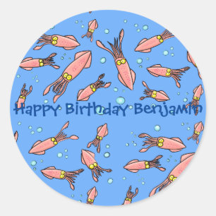 Funny Tintenfisch Schule mit Blasen Cartoon Runder Aufkleber