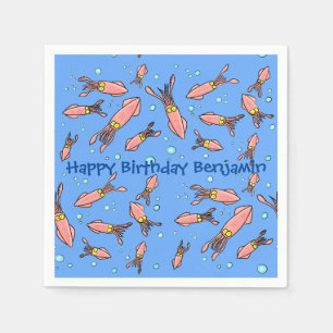 Funny Tintenfisch Schule mit Blasen Cartoon Serviette