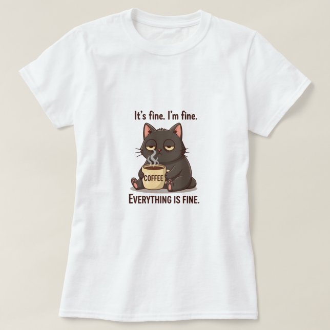 Funny Tired Cat Coffee T-Shirt for Women (Design vorne)
