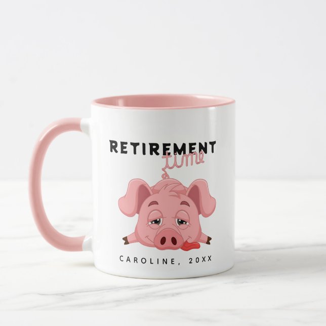 Funny Tired Piglet Pension Time Pink Tasse (Links)