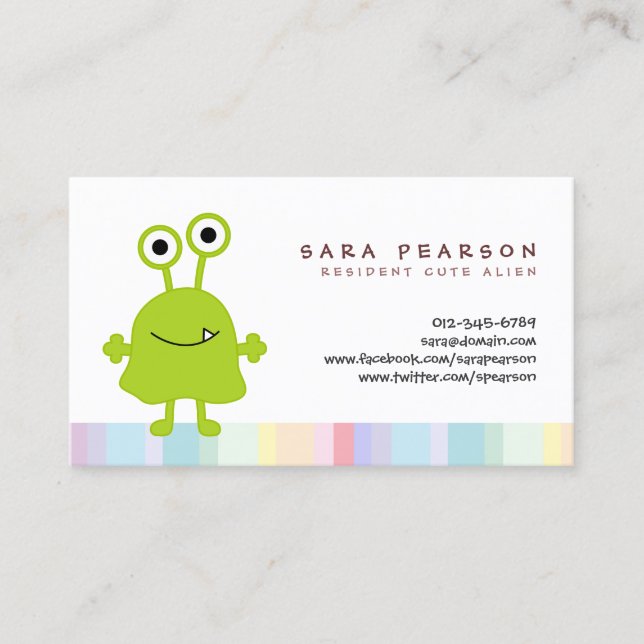 Funny Title Niedlich GreenMonster Alien Kids Name  Visitenkarte (Vorderseite)