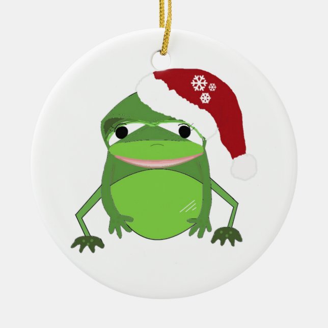 Funny Toad in einer Weihnachtsmannmütze Keramik Ornament (Vorne)