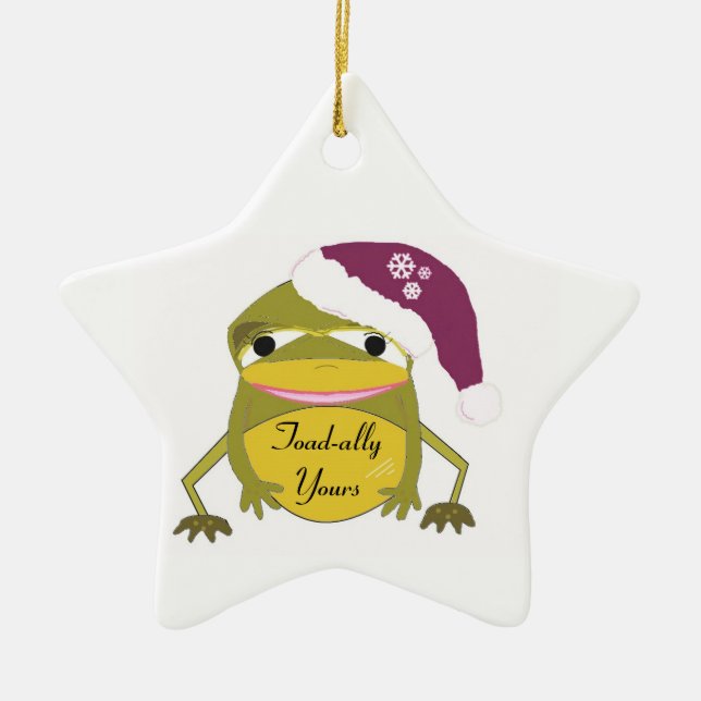 Funny Toad in einer Weihnachtsmannmütze Keramik Ornament (Vorne)