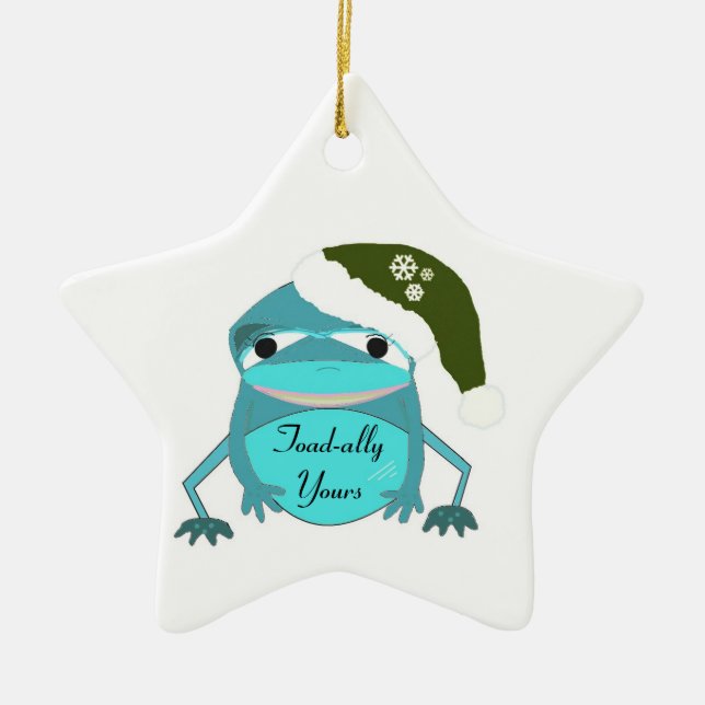 Funny Toad in einer Weihnachtsmannmütze Keramikornament (Vorne)