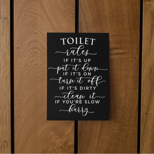 Funny Toilet Rules – Elegant White Text on Black Postkarte (Funny Toilet Rules – Elegant White Text on Black Postcard)