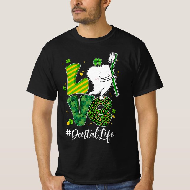 Funny Tooth Leopard Shamrock Dental Dentist St Pat T-Shirt (Vorderseite)