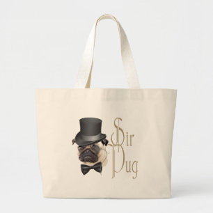 Funny Top Hat Monocle Sir Mops Dog Jumbo Stoffbeutel