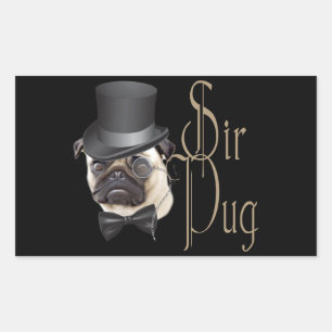 Funny Top Hat Monocle Sir Mops Dog Rechteckiger Aufkleber