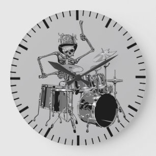 Funny Top Hat Skeleton Drummer Music Theme  Große Wanduhr