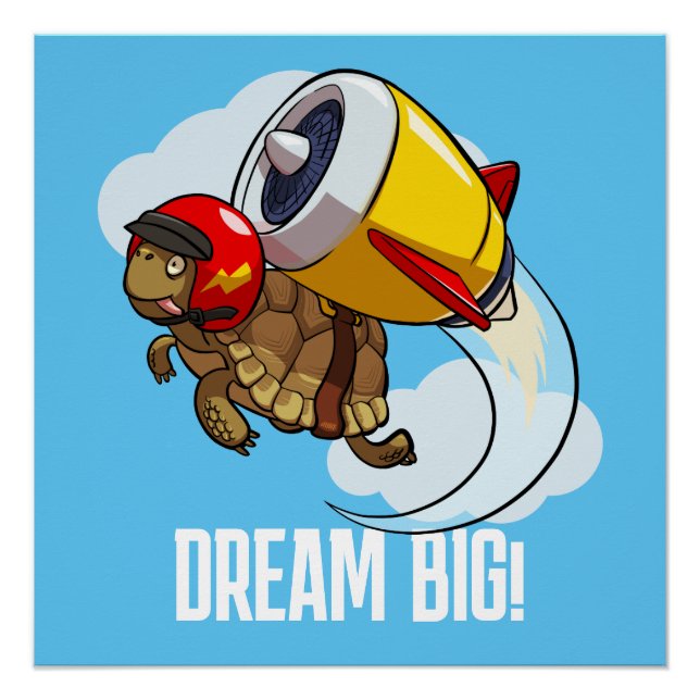Funny Tortoise Dream Big! Motivational Jet Cartoon Poster (Vorderseite)