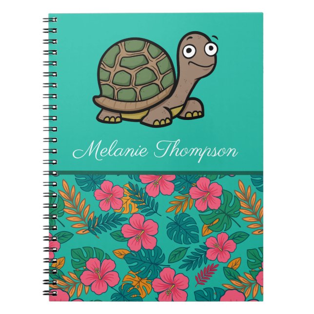 Funny Tortoise Floral Pattern Individuelle Name Notizblock (Vorderseite)