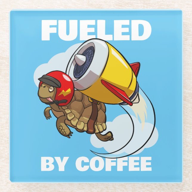 Funny Tortoise gespeist von Coffee Jet Pack Cartoo Glasuntersetzer (Vorderseite)