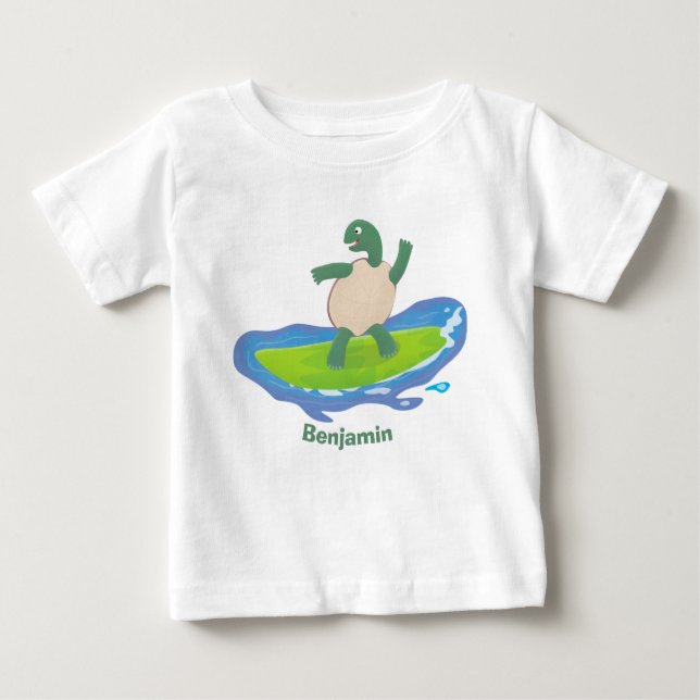 Funny tortoise wave surfing Cartoon Baby T-shirt (Vorderseite)