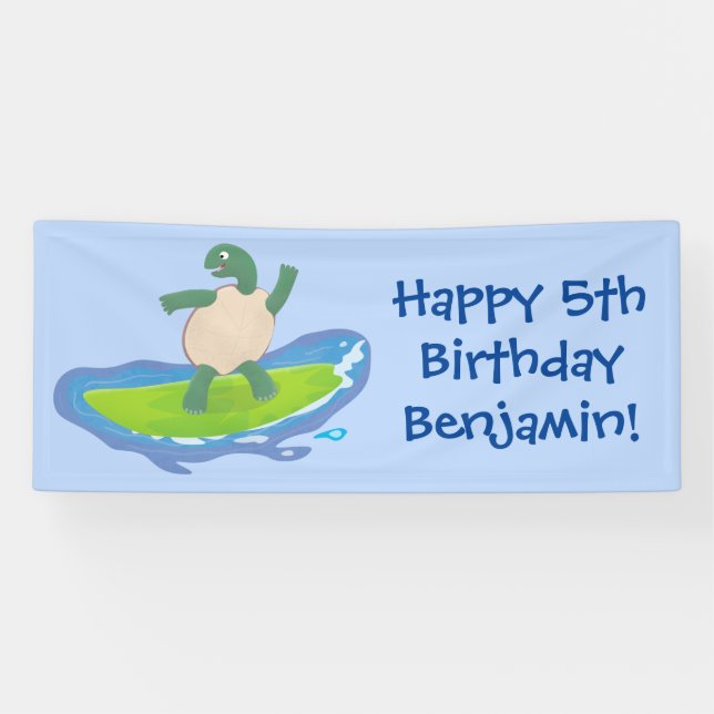 Funny tortoise wave surfing Cartoon Banner (Horizontal)