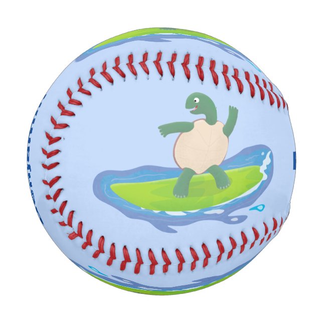 Funny tortoise wave surfing Cartoon Baseball (Vorderseite Links)