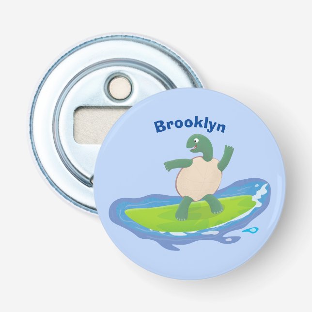 Funny tortoise wave surfing Cartoon Flaschenöffner (Vorderseite)