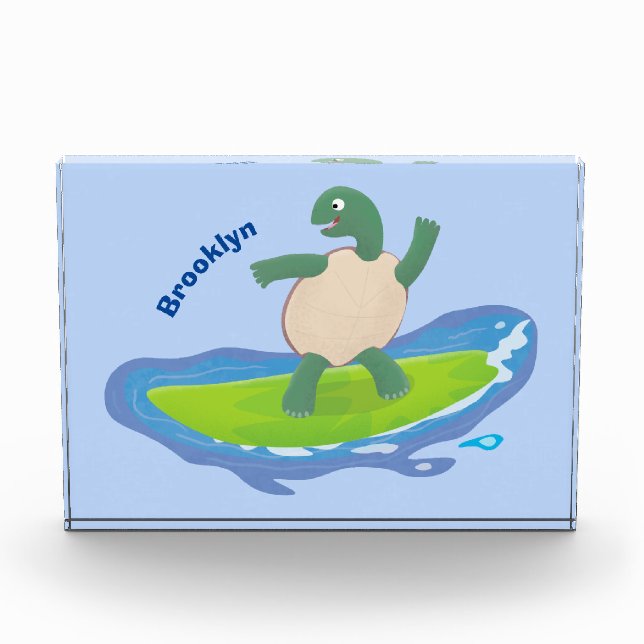 Funny tortoise wave surfing Cartoon Fotoblock (Vorderseite)