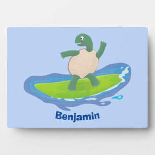 Funny tortoise wave surfing Cartoon Fotoplatte