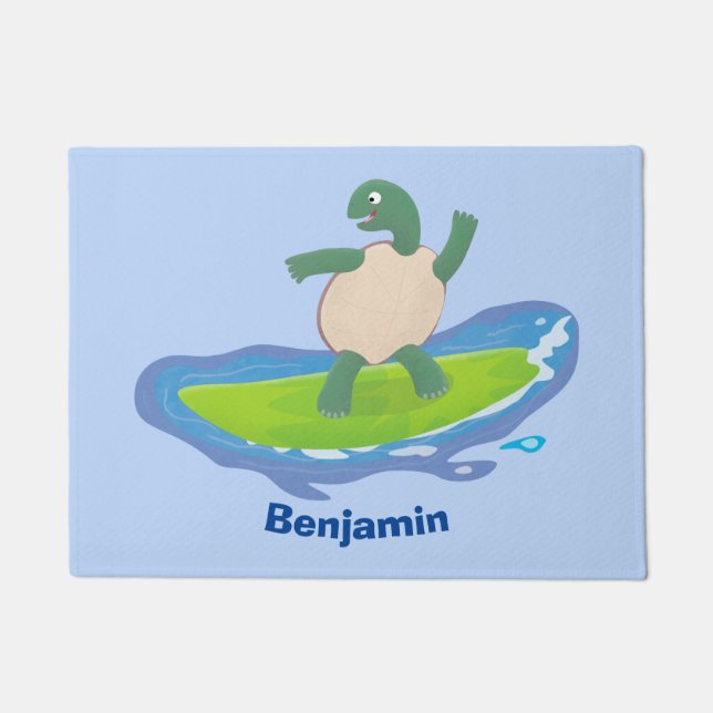 Funny tortoise wave surfing Cartoon Fußmatte (Vorderseite)