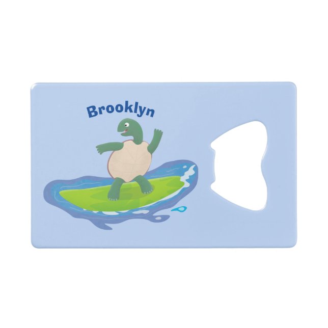 Funny tortoise wave surfing Cartoon Geldbeutel Flaschenöffner (Vorderseite (Horizontal))