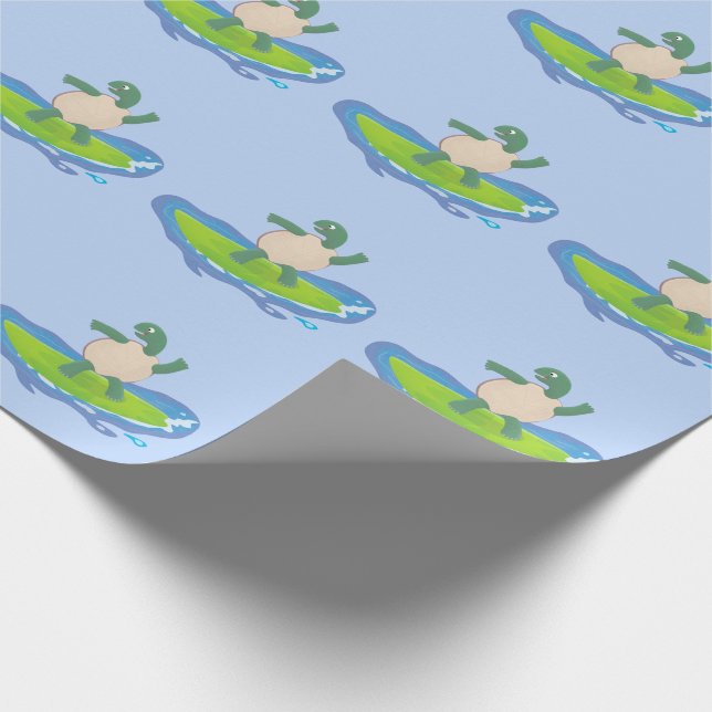 Funny tortoise wave surfing Cartoon Geschenkpapier (Ecke)