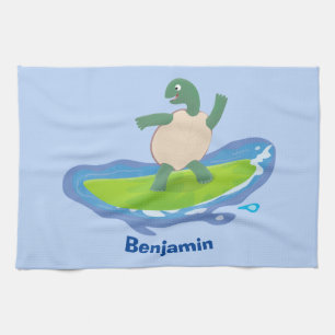 Funny tortoise wave surfing Cartoon Geschirrtuch