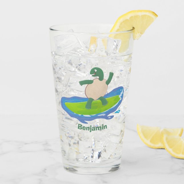Funny tortoise wave surfing Cartoon Glas (Rückseite Ice)