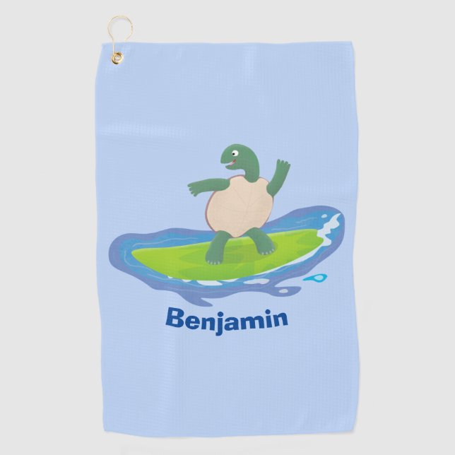 Funny tortoise wave surfing Cartoon Golfhandtuch (Vorderseite)