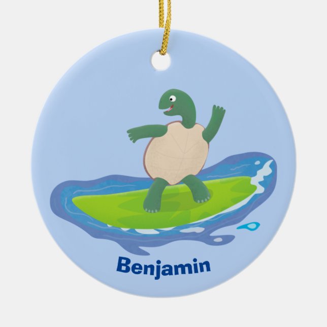 Funny tortoise wave surfing Cartoon Keramik Ornament (Vorne)