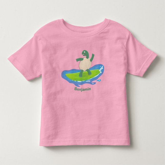Funny tortoise wave surfing Cartoon Kleinkind T-shirt (Vorderseite)