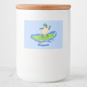 Funny tortoise wave surfing Cartoon Lebensmitteletikett