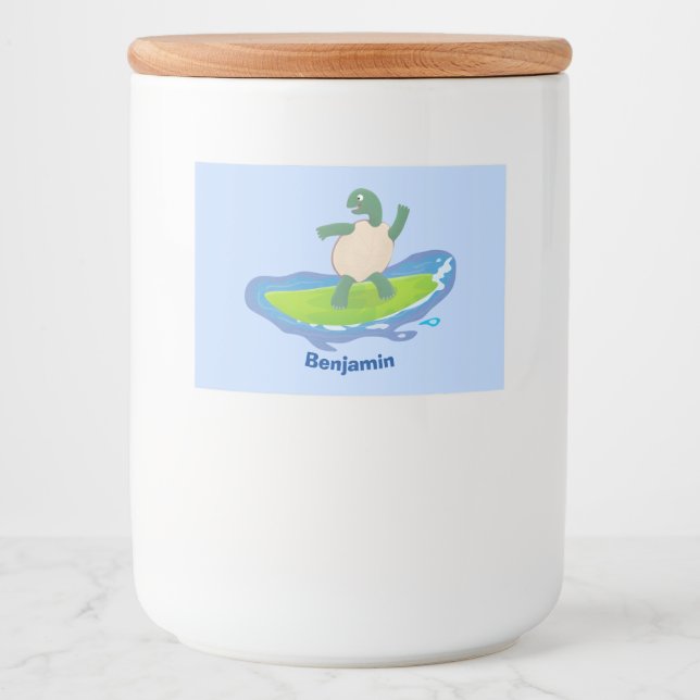 Funny tortoise wave surfing Cartoon Lebensmitteletikett (Vorderseite)