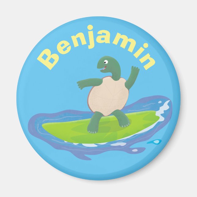 Funny tortoise wave surfing Cartoon Magnet (Vorne)