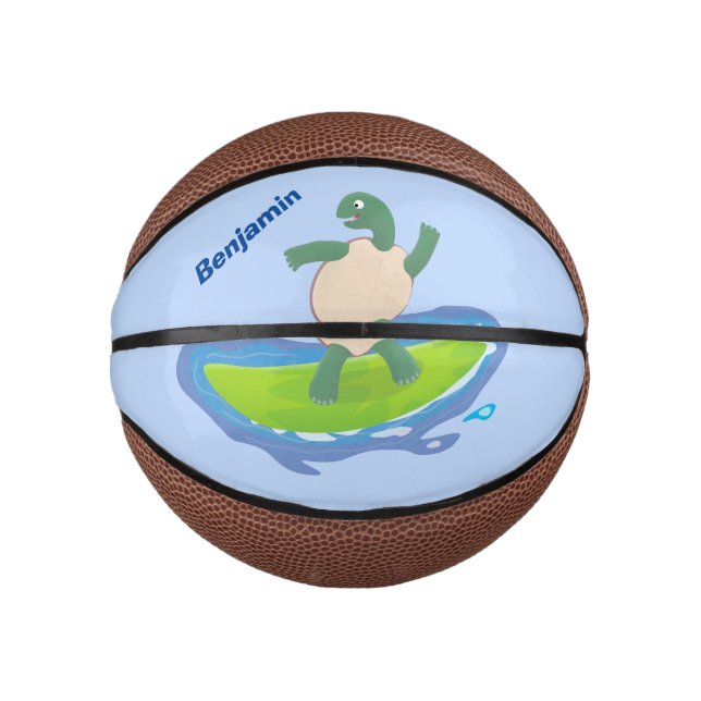 Funny tortoise wave surfing Cartoon Mini Basketball (Vorderseite)
