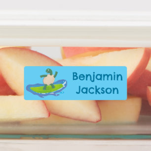 Funny tortoise wave surfing Cartoon personalisiert Etiketten