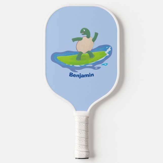 Funny tortoise wave surfing Cartoon Pickleball Schläger (Vorderseite)