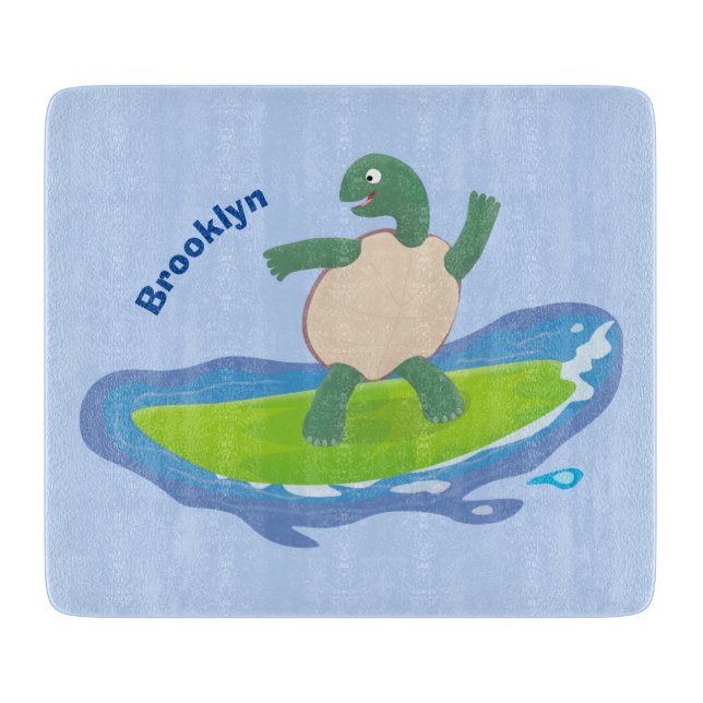 Funny tortoise wave surfing Cartoon Schneidebrett (Vorderseite)