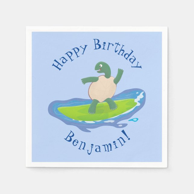 Funny tortoise wave surfing Cartoon Serviette (Vorderseite)