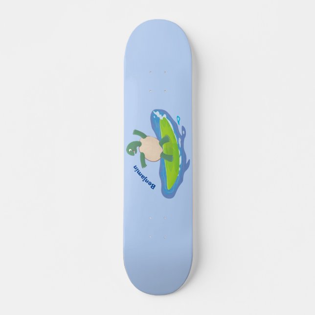 Funny tortoise wave surfing Cartoon Skateboard (Vorne)