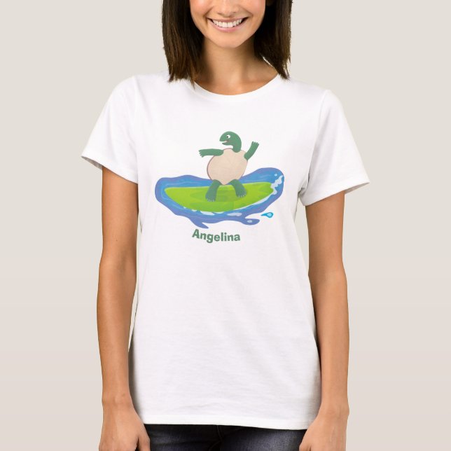 Funny tortoise wave surfing Cartoon T-Shirt (Vorderseite)
