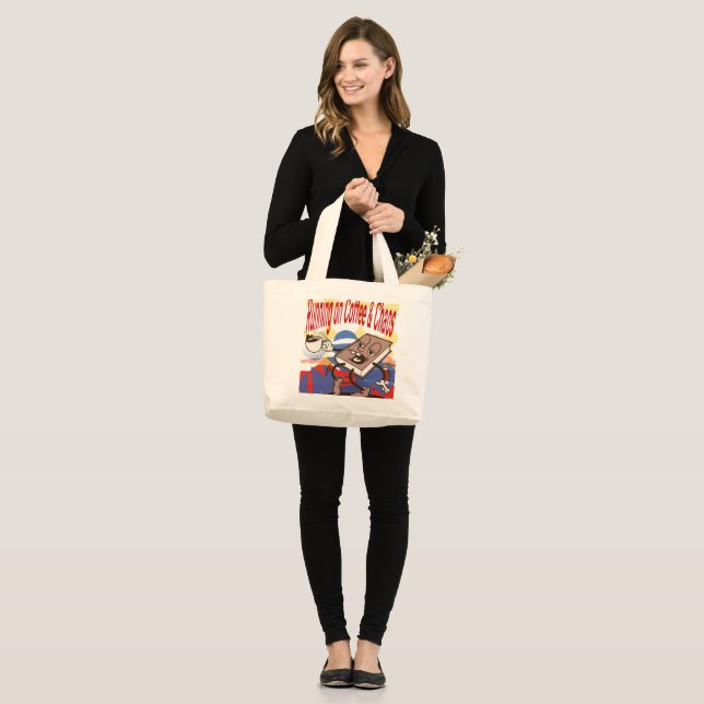 Funny Tote Bag - Auf Kaffee & Chaos laufen Jumbo Stoffbeutel (Vorderseite (Model))