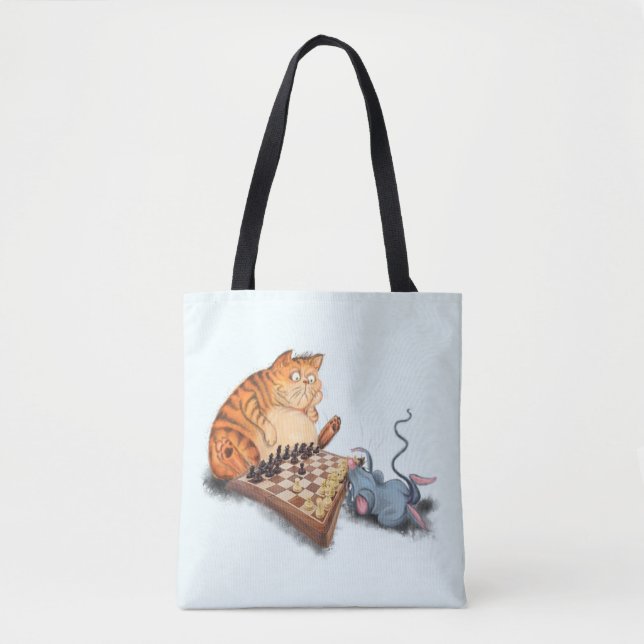 Funny Tote Bag mit Cat and Mouse Playing Chs (Vorderseite)