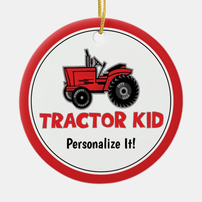 Funny Tractor Kid Red Holiday Personalize Keramik Ornament (Vorne)