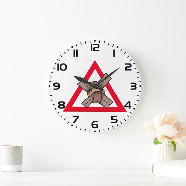 Funny Traffic Jam Knot Warning Road Sign Große Wanduhr (Von Creator hochgeladen)