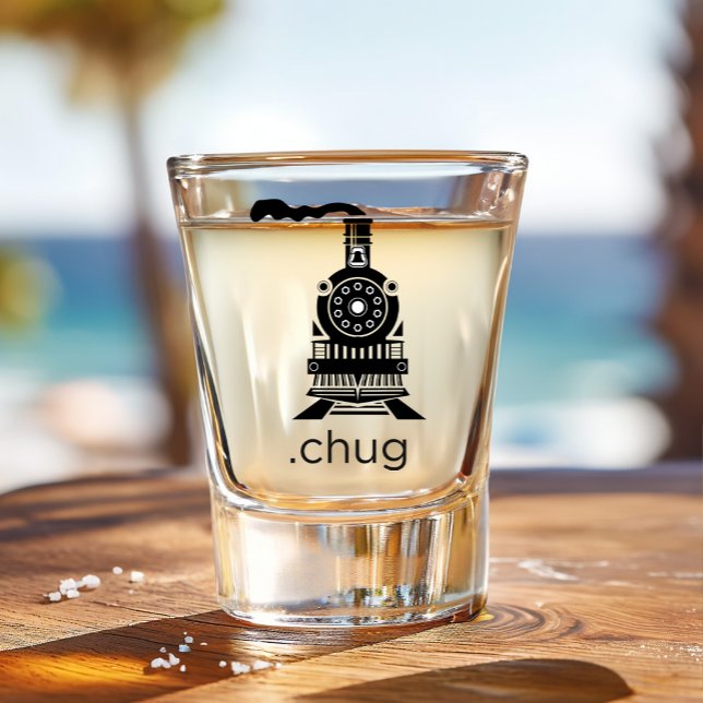 Funny Train Chug Choo Choo Schnapsglas (A funny train shot glass with the word chug from the Cheeky Sippers collection.)