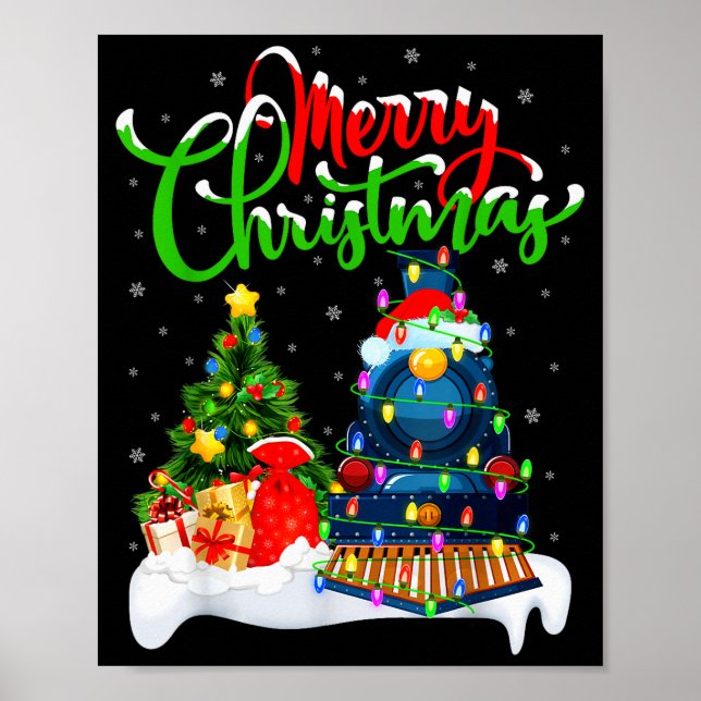 Funny Train Lover Xmas Lighting Santa Train Christ Poster (Vorne)
